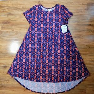 LuLaRoe M Carly Blue and Pink High-Low A-Line Dress